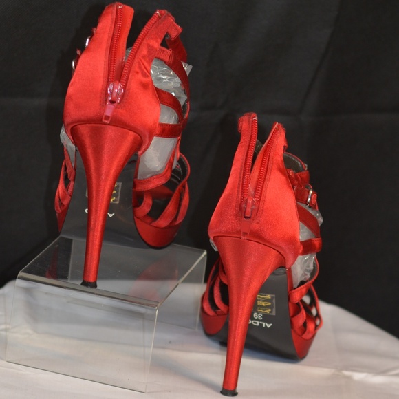 Red Satin Sandal heel with Rhinestones Sz 39/8 - Picture 7 of 9